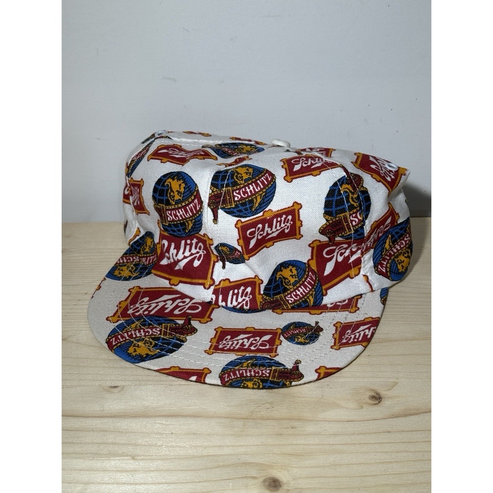 Vintage Schlitz Beer Fitted Trucker Hat Size 7 1/4- 7 3/8 Rare All Over Print